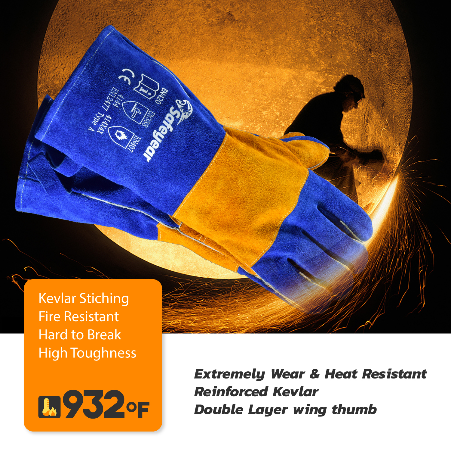 Welding Leather Work Gloves FL-1023 Blue