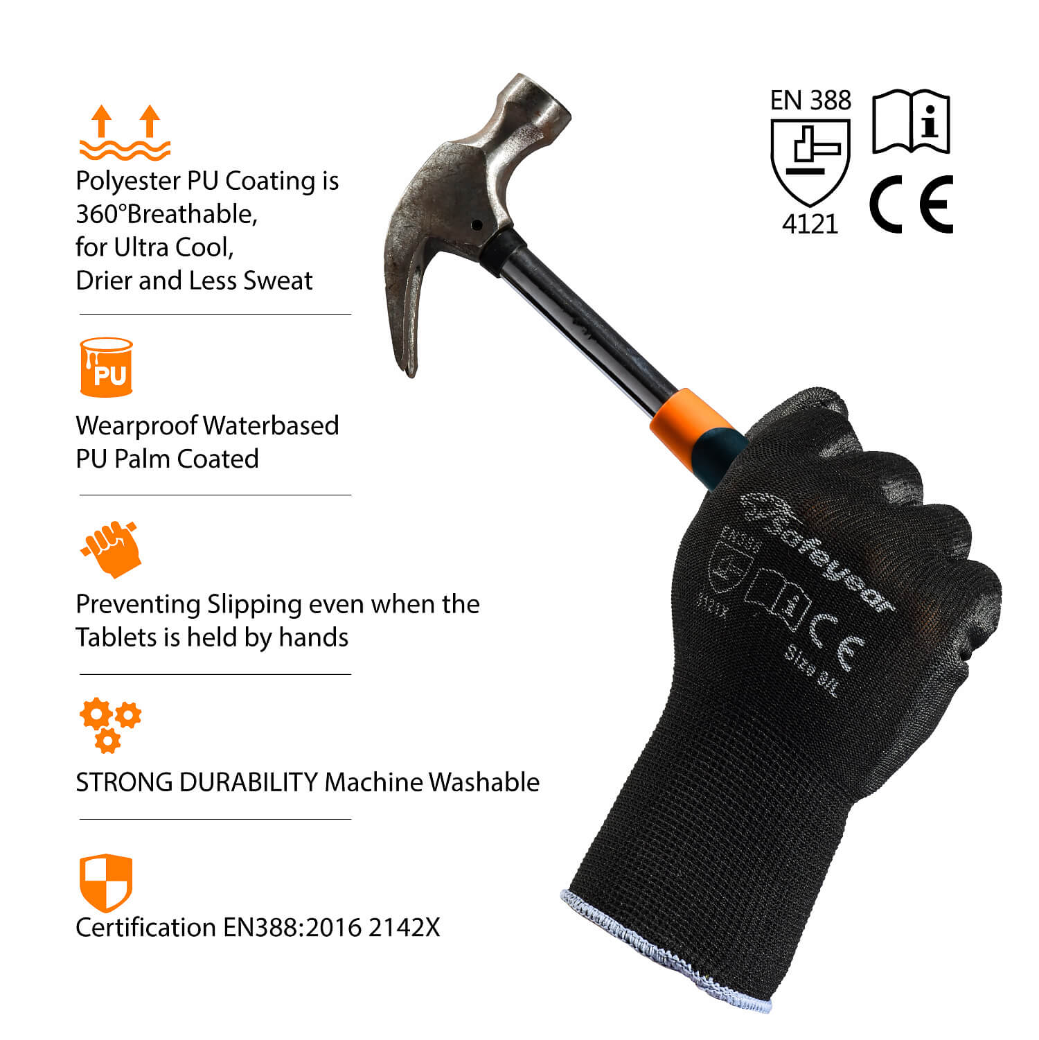 PU Coated Safety Work Gloves ZHXPU225B 