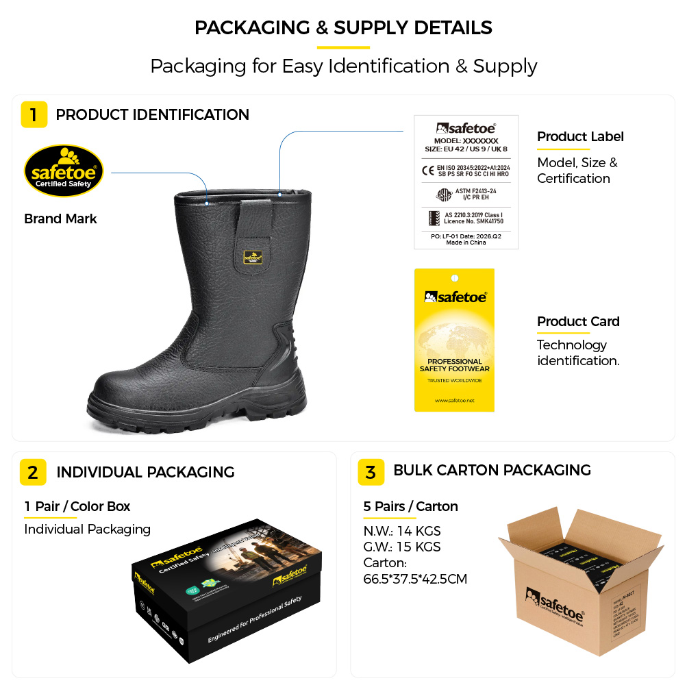 H-9430 Black Leather Rigger Safety Boots Packaging H-9430 Black Leather Steel Toe Safety Boots Packaging