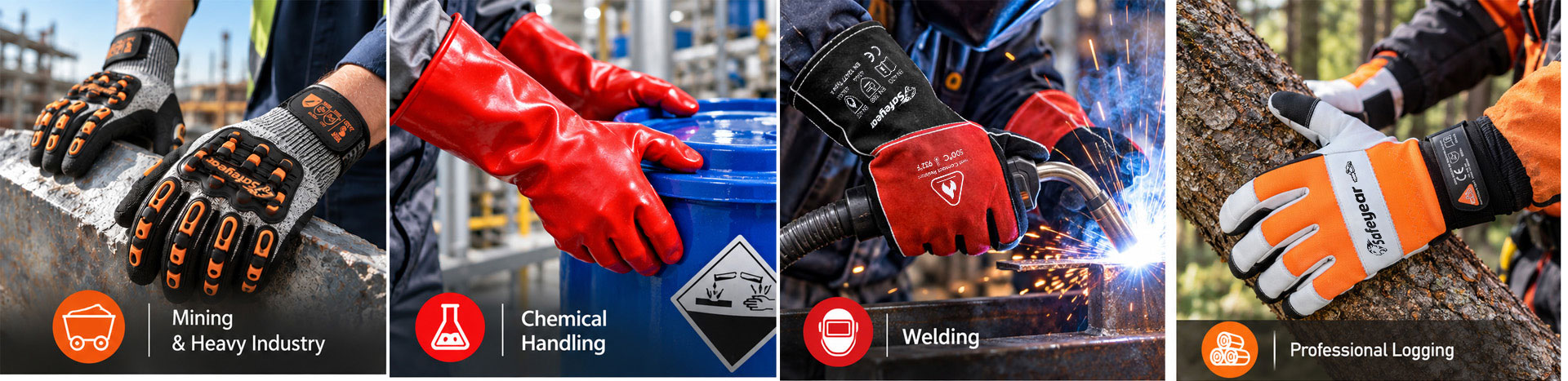 Safeyear Industrial Work Gloves Safeyear industrial work gloves for cut, impact, chemical, cold weather, welding and chainsaw protection