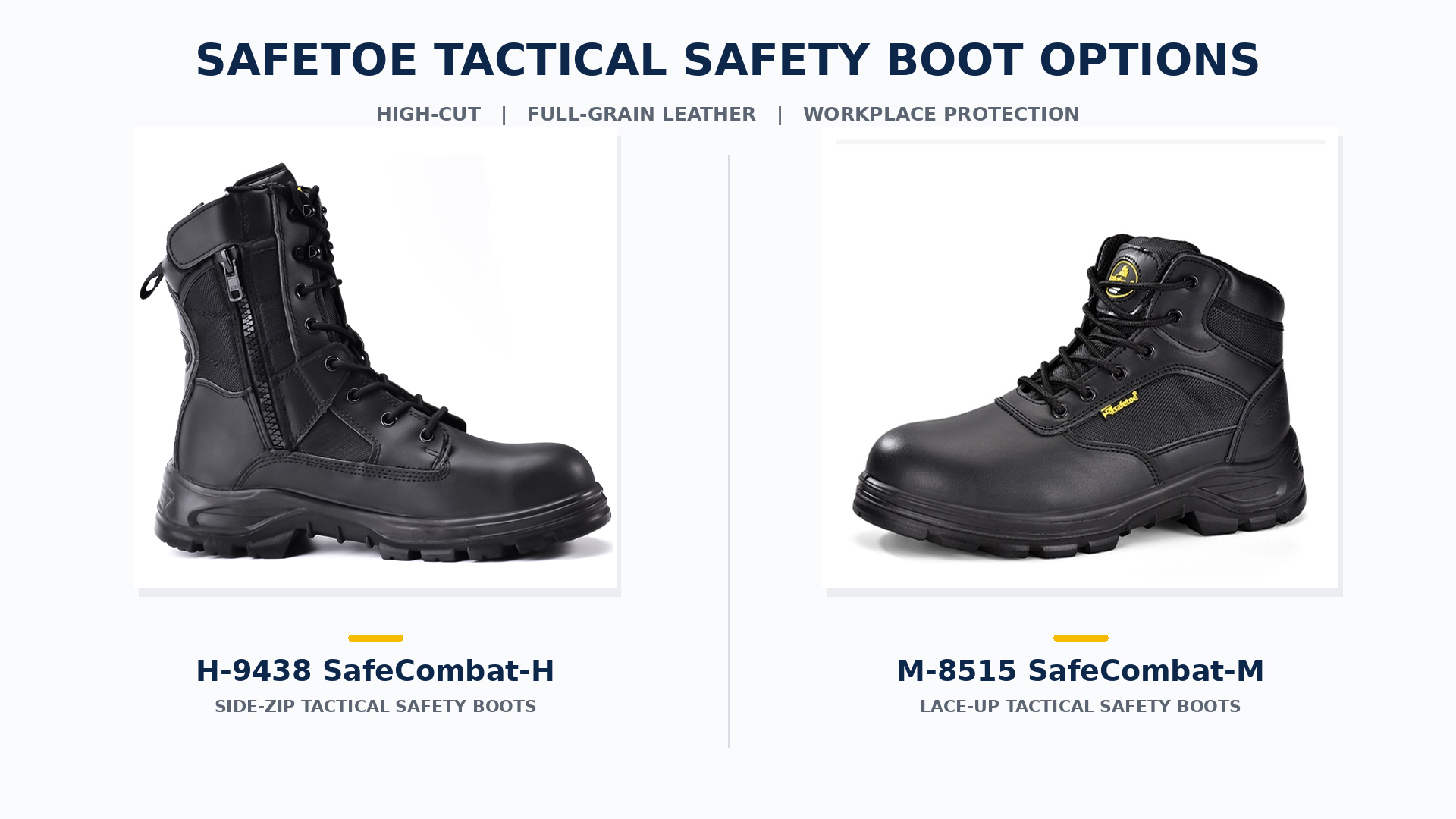 Safetoe Tactical Safety Boot Options Safetoe H-9438 and M-8515 tactical safety boots for professional work
