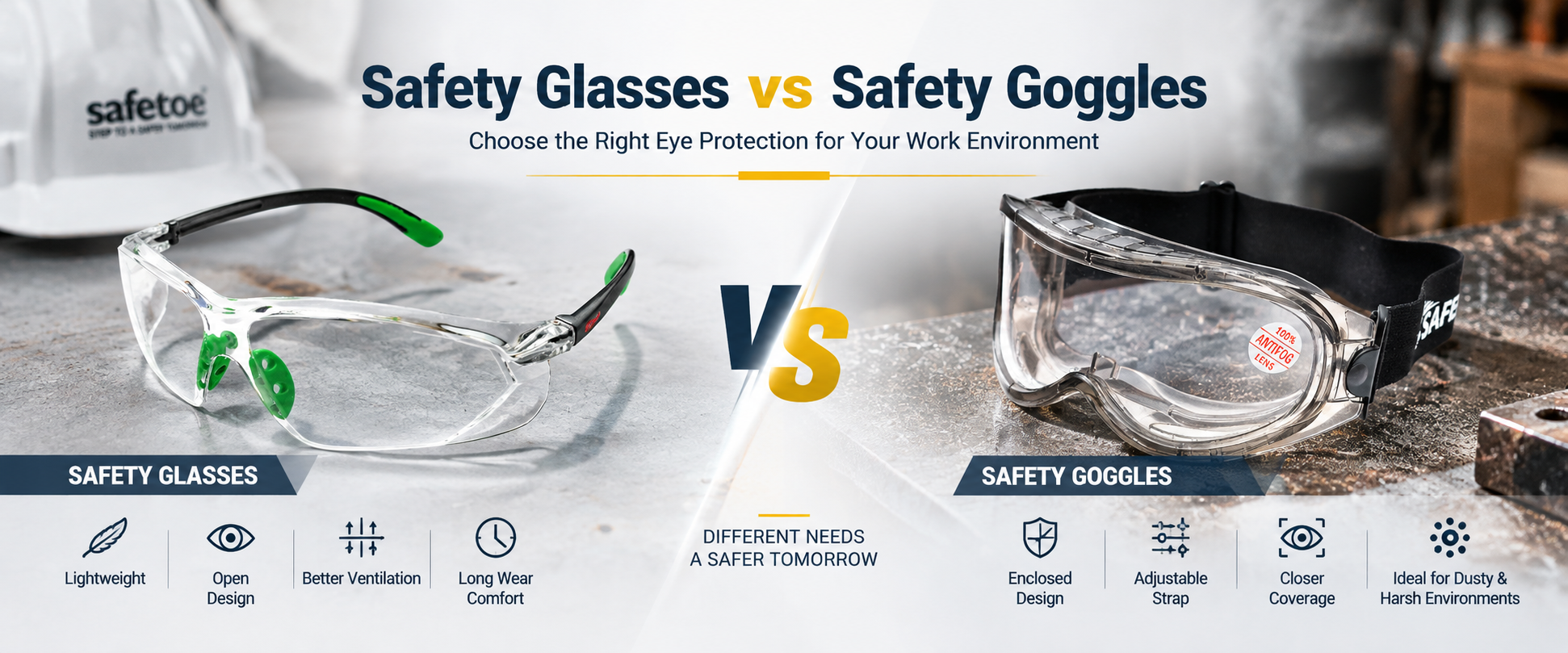 Safety Glasses vs Safety GogglesGoggles Safety glasses and safety goggles comparison for industrial eye protection