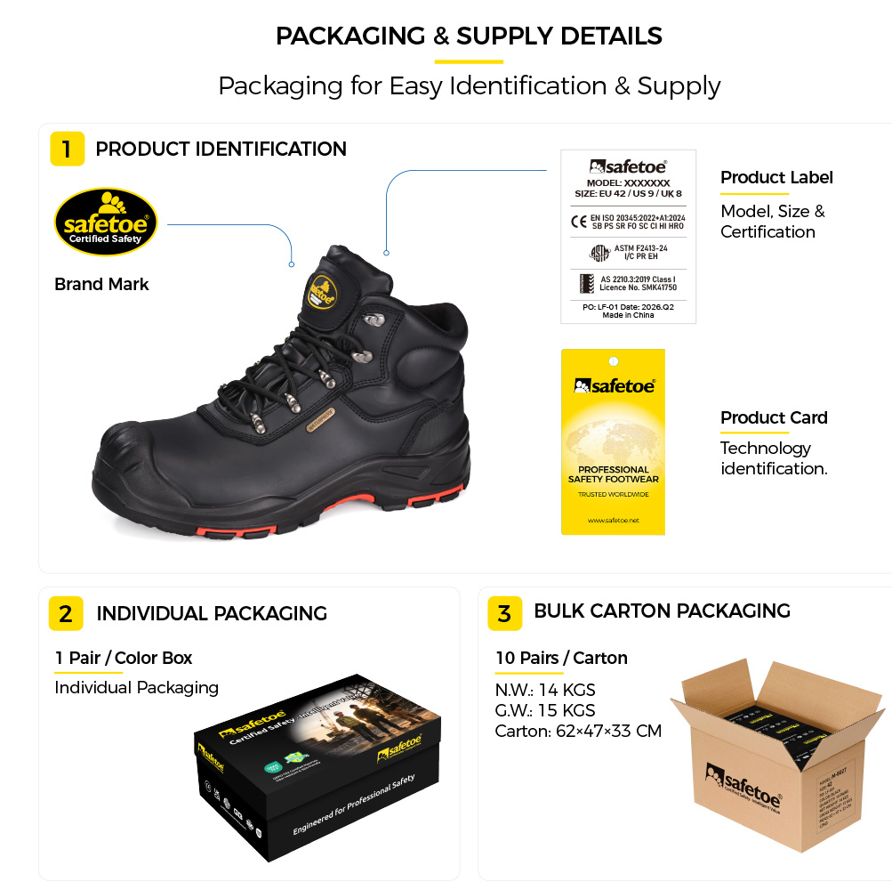 M-8565 Oil Gas Safety Boots Packaging supply Safetoe M-8565 industrial safety boots packaging for B2B supply