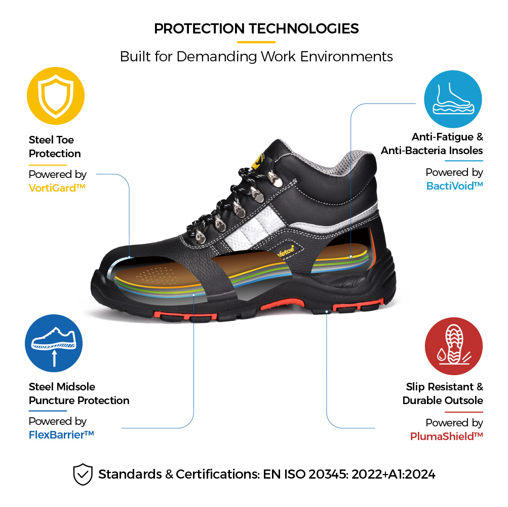 M-8027PRST Industrial Safety Shoe Construction Details M-8027PRST Premium Industrial Safety Shoes with Steel Toe and Heat-Resistant PU/Rubber Sole Construction