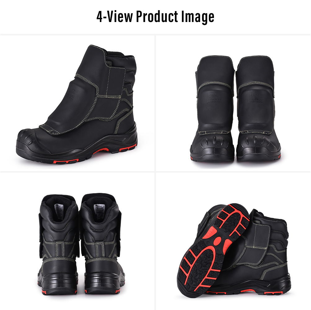 H-9552FD Foundry Metatarsal Safety Boots Four Views Four-view images of H-9552FD black metatarsal safety boots for foundry and molten metal work