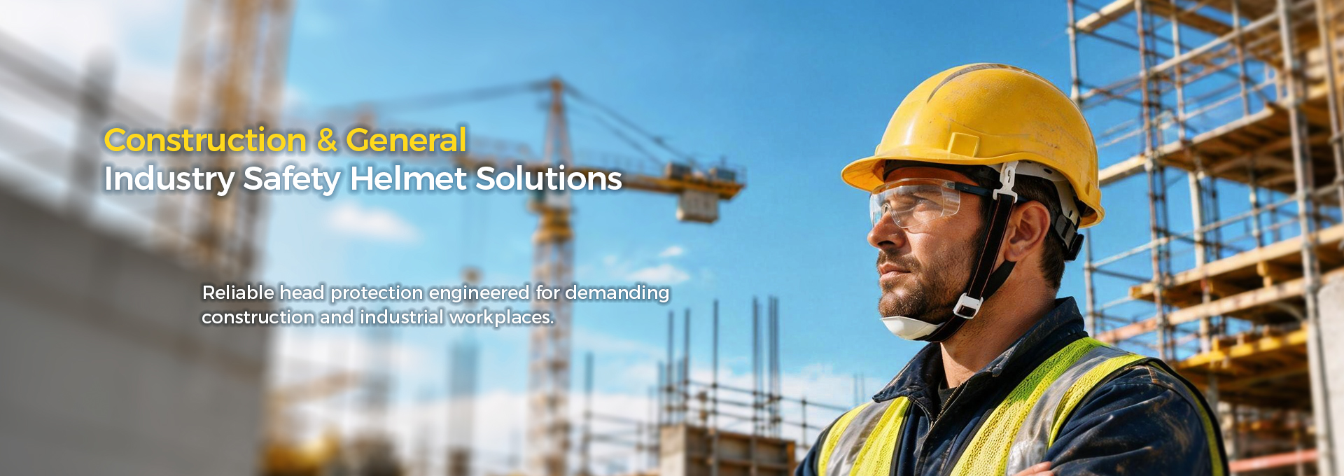 How to Choose a Safety Helmet for Construction Worksites Construction worker wearing a safety helmet on an active building worksite