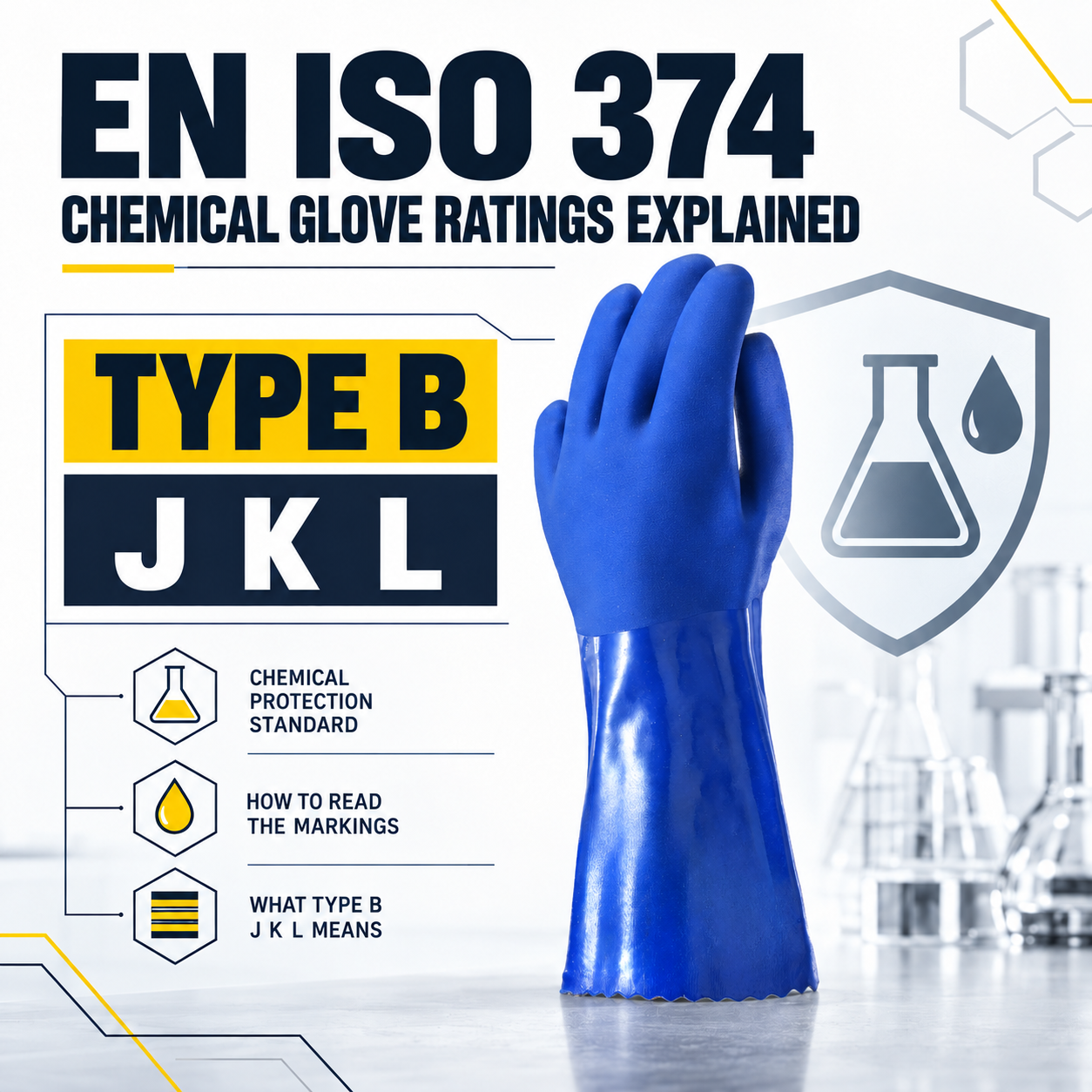 EN ISO 374 Chemical Glove Ratings Explained EN ISO 374 Type B JKL chemical glove rating explained using GSP0211R