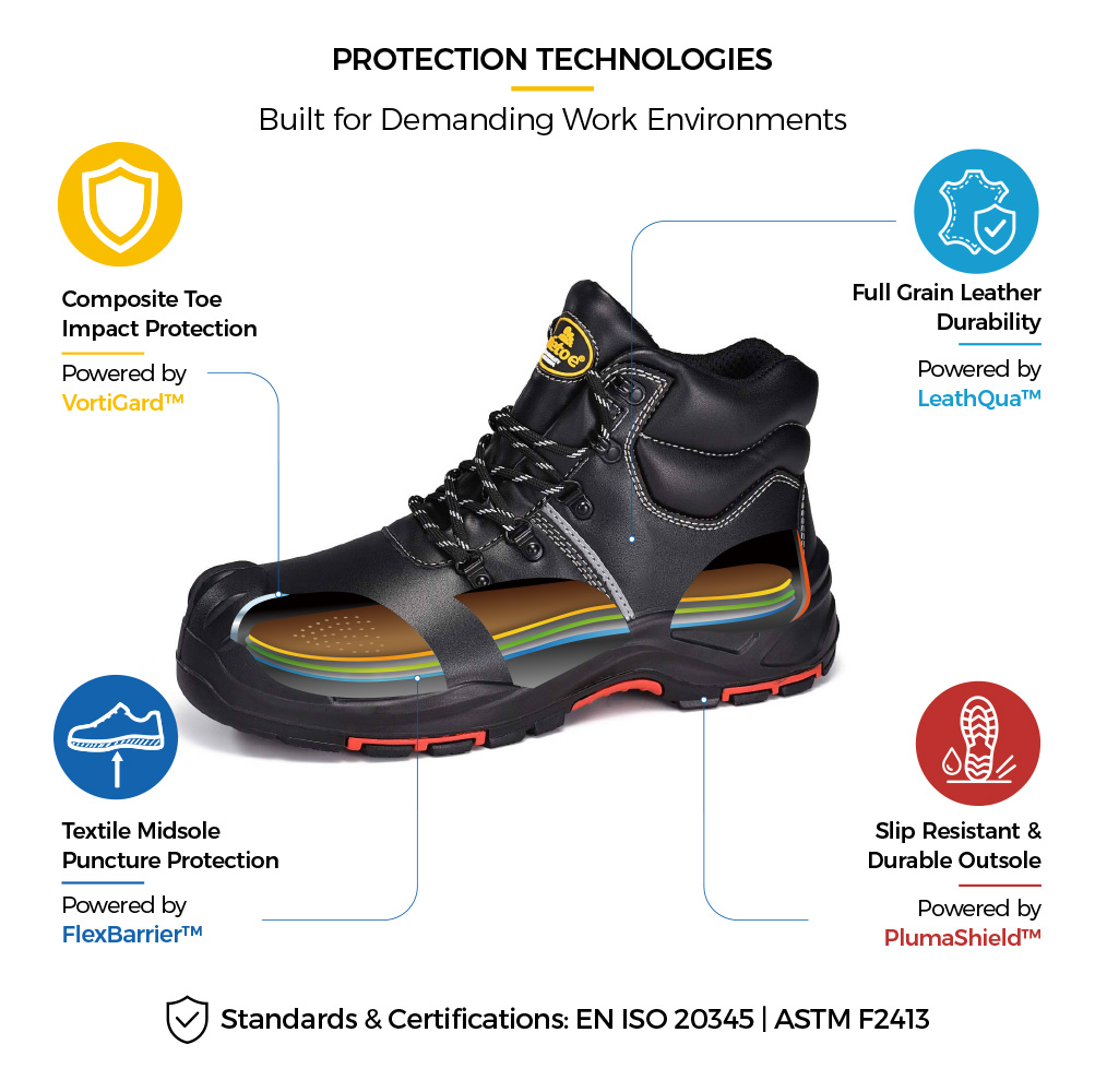 M-8575 S3 Manufacturing Safety Boots Protection Technology Safetoe M-8575 S3 safety boots with composite toe and puncture resistant midsole