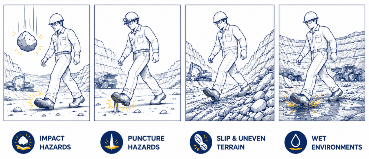 Four Key Foot Hazards in Mining Operations Key safety footwear hazards in mining operations