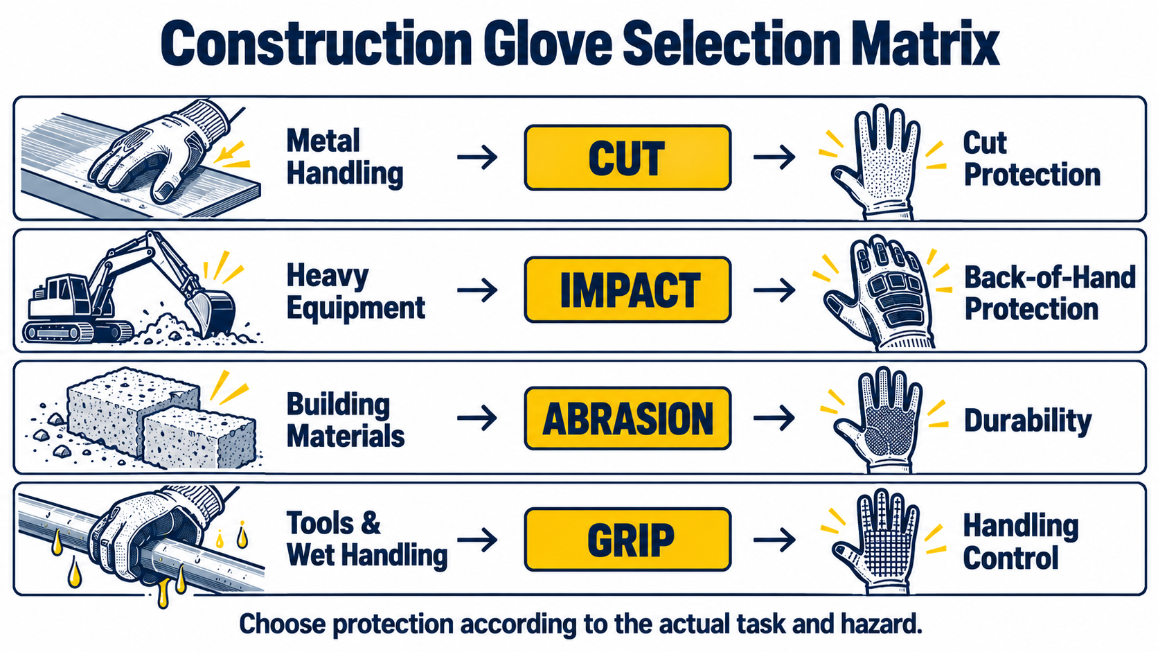 How to Choose Construction Work Gloves by Task Construction glove selection by task hazard and required hand protection