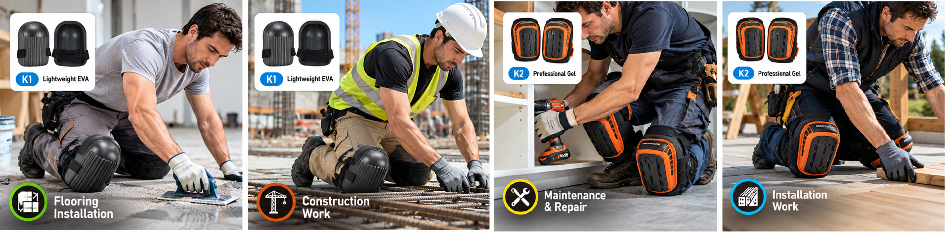 Work Knee Pads for Construction & Industrial Tasks Safeyear work knee pads for construction flooring installation and maintenance