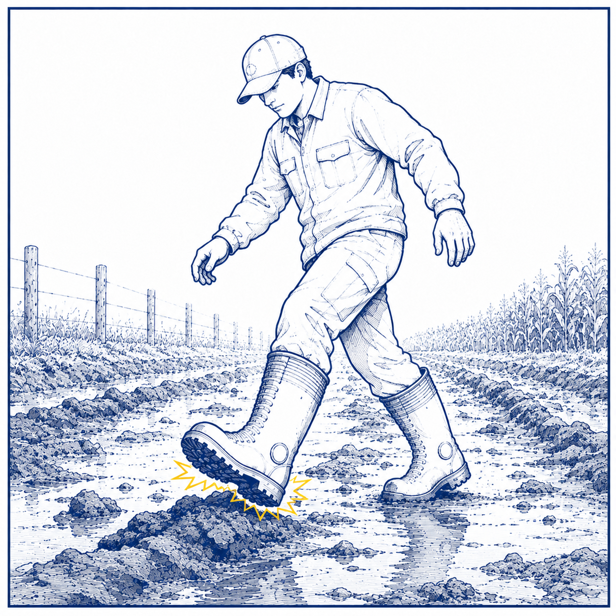 Mud and Uneven Ground Hazards in Farm Work Field Work