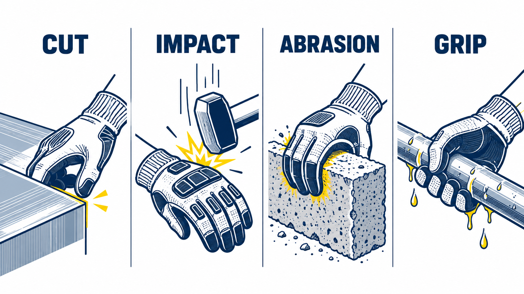 Common Construction Hand Hazards Common hand hazards on construction sites including cut impact abrasion and grip risks
