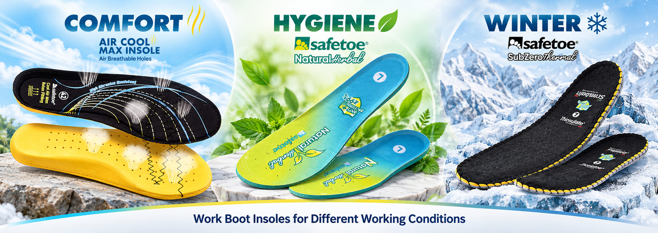 Work Boot Insoles for Comfort Hygiene and Winter Work Memory foam antibacterial and winter work boot insoles for different working conditions