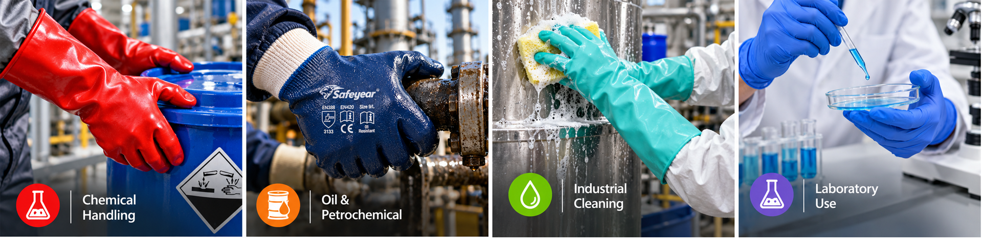Safeyear Chemical & Oil Resistant Gloves Chemical and oil resistant gloves for chemical handling, petrochemical work, industrial cleaning and laboratory use