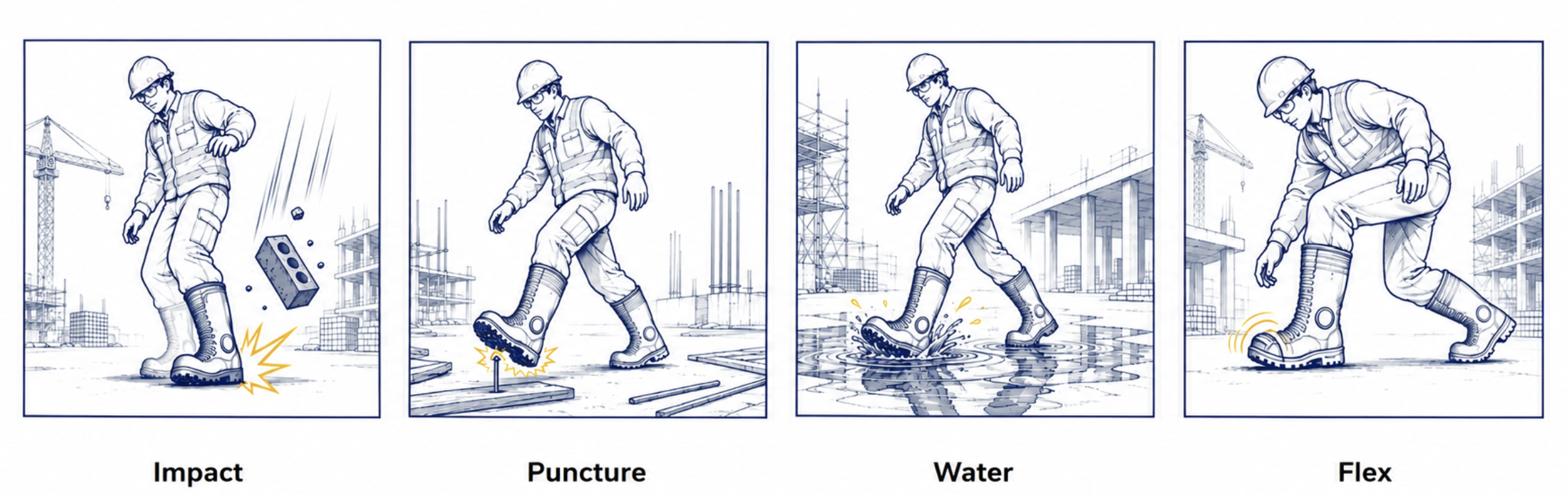 Key Safety Wellington Boot Protection Features Safety Wellington boot impact puncture waterproof and flex protection features