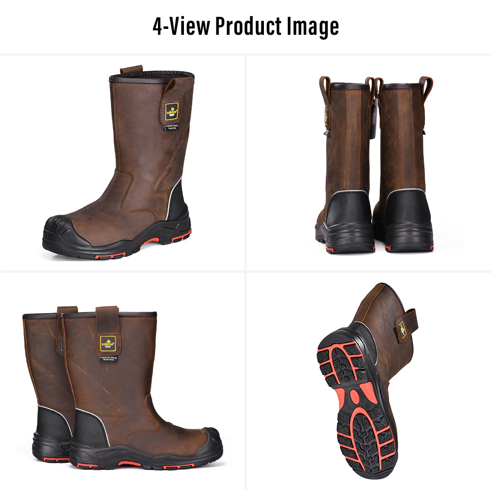 H-9437 S3 Oil Gas Safety Boots 4 views Four views of Safetoe H-9437 S3 rigger safety boots for oil and gas work