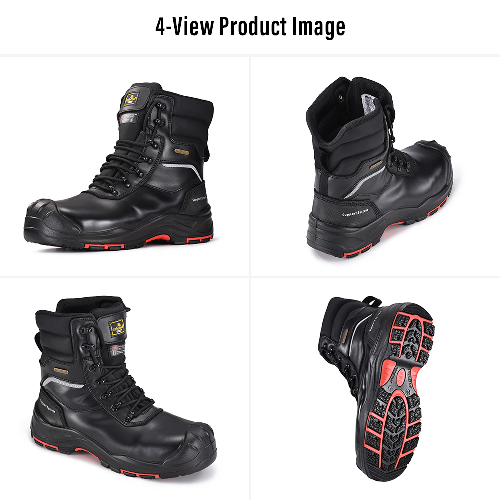 H-9552BK Black Winter Mining Work Boot Views Four views of H-9552BK black leather waterproof insulated mining work boots