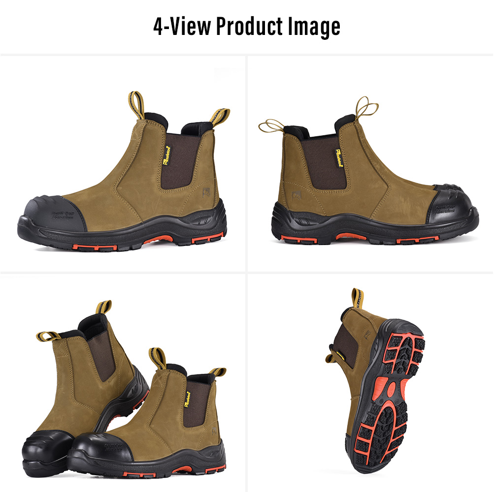 M-8025NB Slip-On Work Boot Views Multiple views of M-8025NB brown leather slip-on industrial safety boots