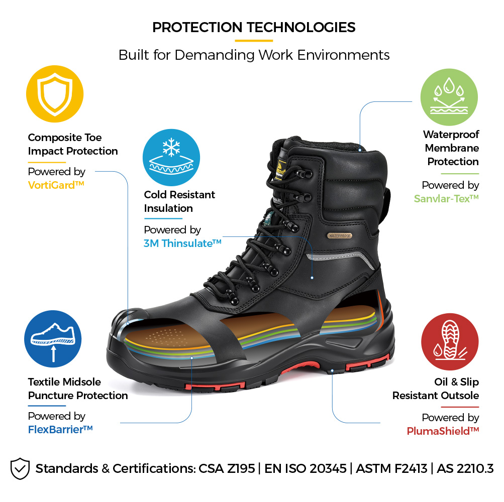 H-9552BK Winter Safety Boot Construction Details H-9552BK CSA Certified Waterproof Winter Safety Boots with 3M Insulated Composite Toe Protective Construction