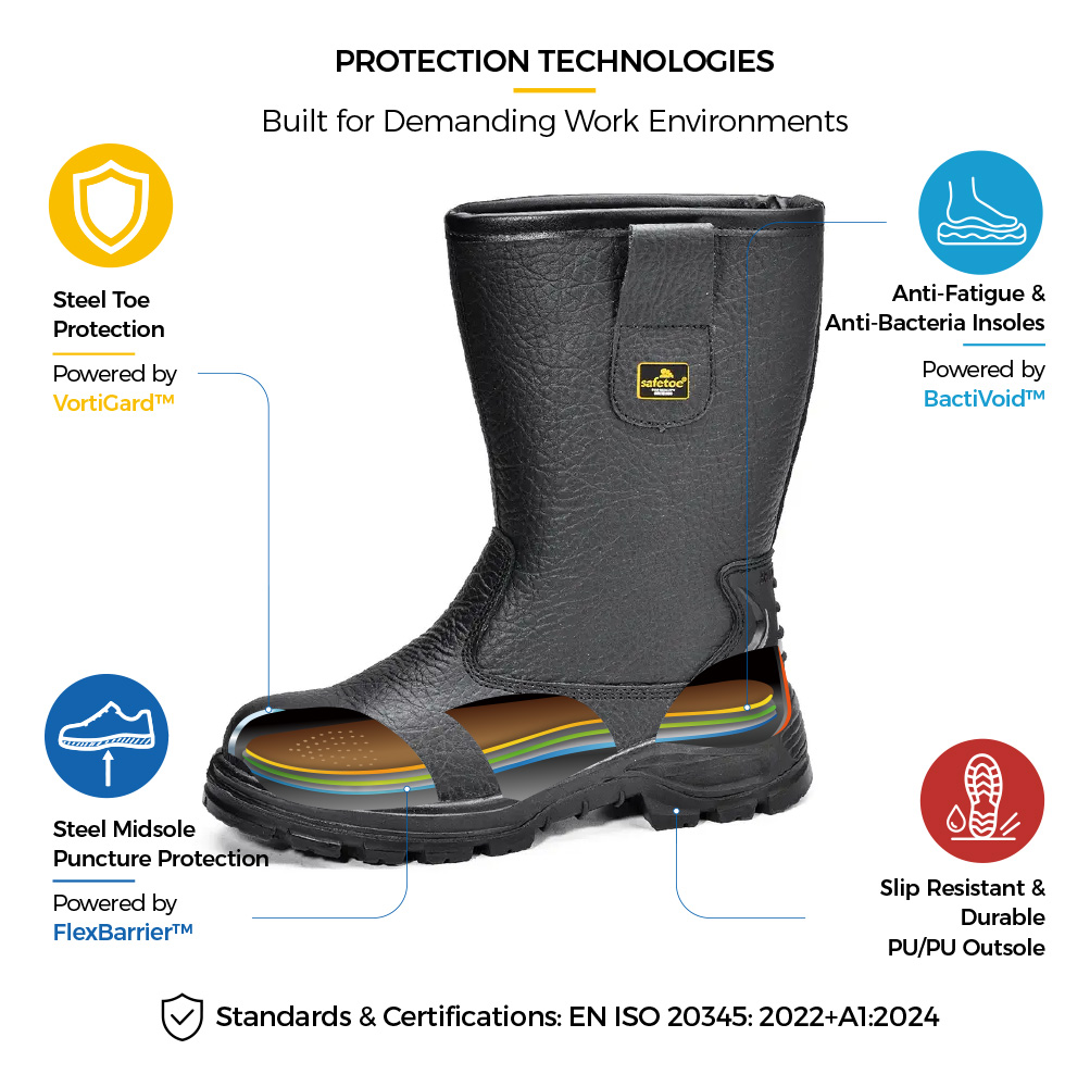 H-9430 Black Rigger Safety Boot Construction Details H-9430 Black Leather Rigger Safety Boots with Steel Toe Protective Construction