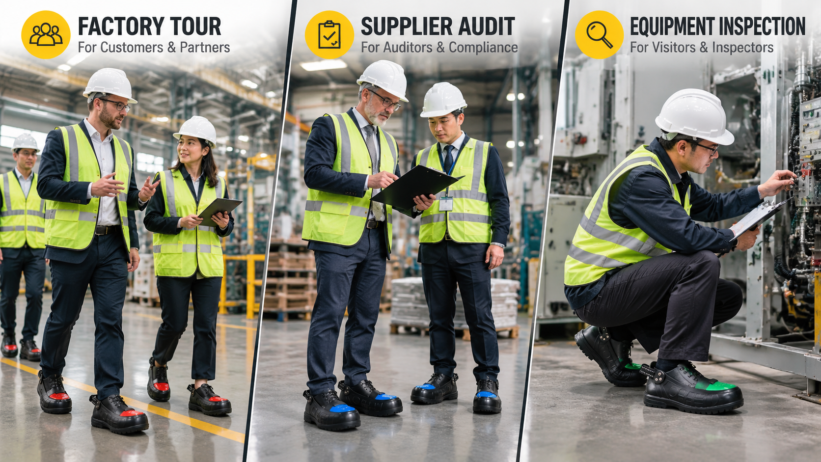 Industrial Visitor Safety Footwear Applications Safety overshoes for factory visitors auditors and inspectors
