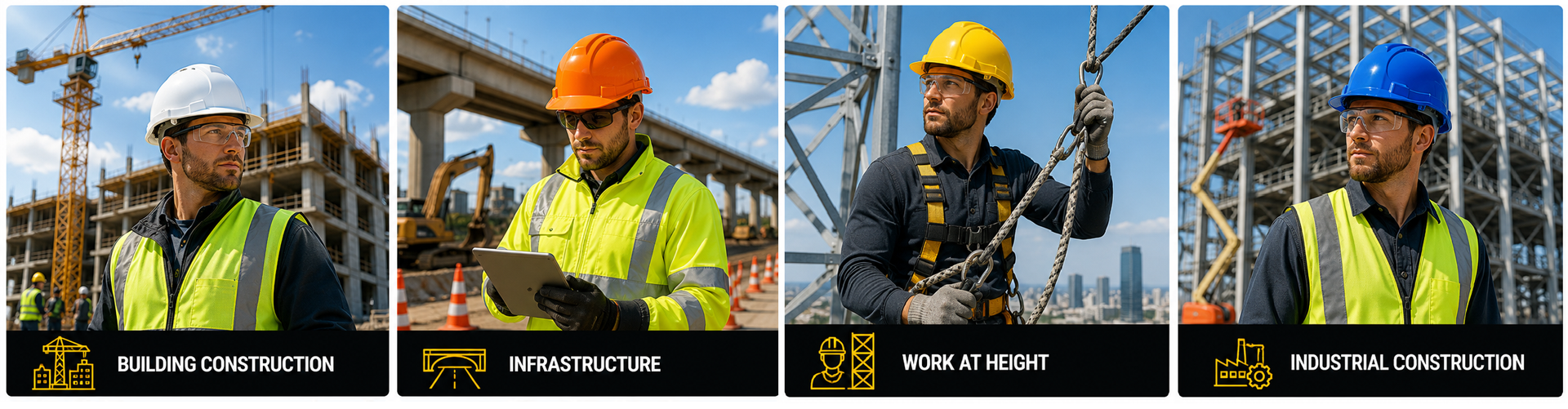 Construction Safety Helmets for Professional Jobsites Construction safety helmets for building, infrastructure, work at height and industrial construction