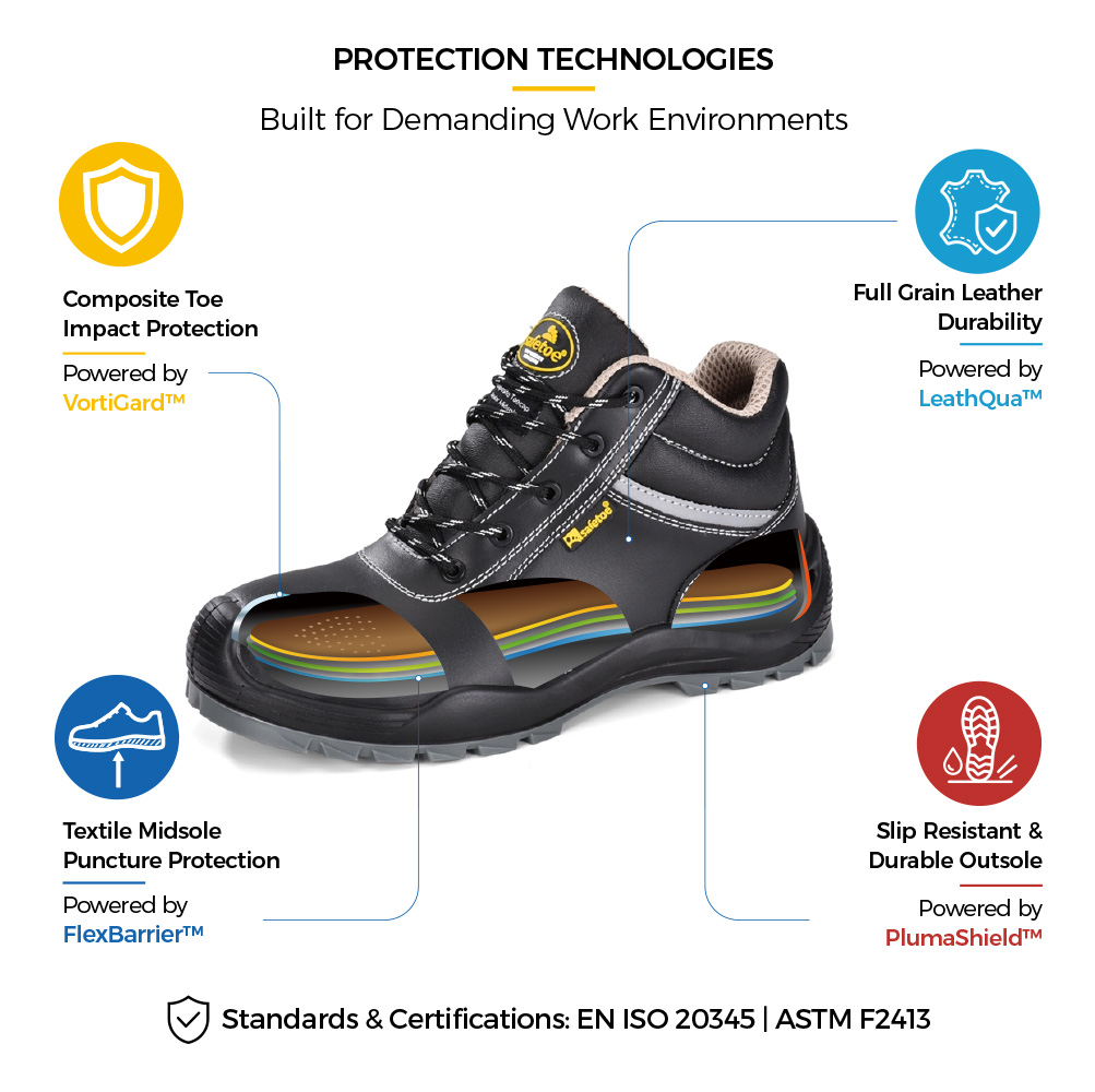 M-8371 S3 Manufacturing Safety Shoes Protection Technology Safetoe M-8371 S3 safety shoes with composite toe and puncture resistant midsole