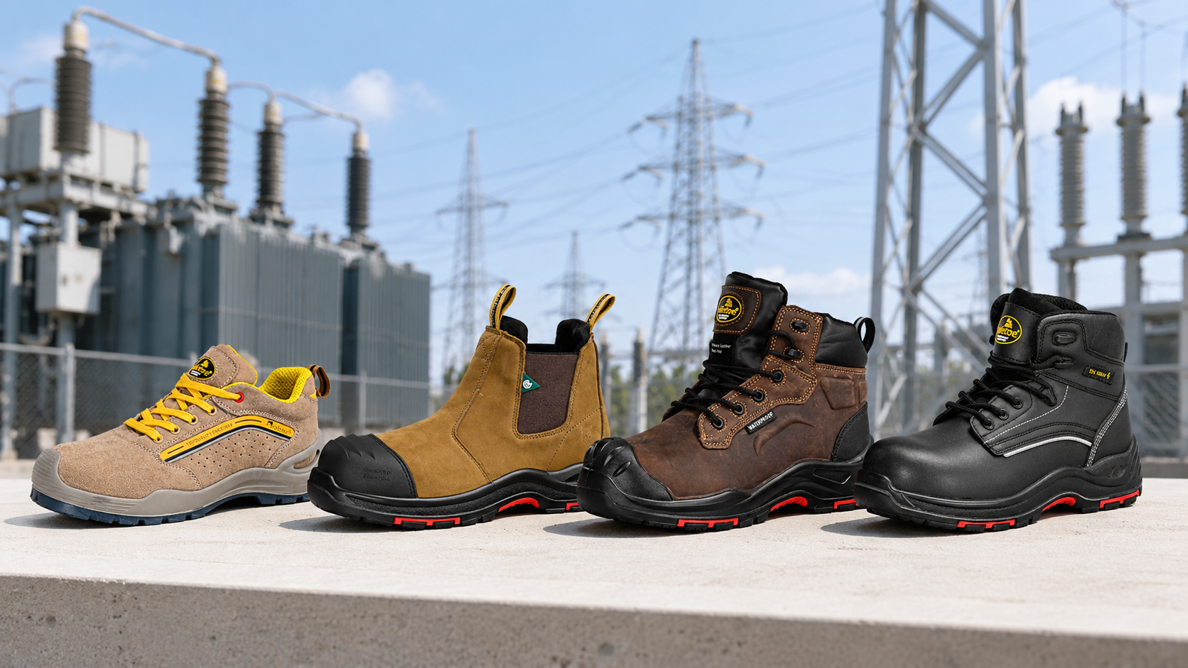 Safety Footwear Collection for Electrical and Utility Work Four safety footwear styles for electrical, power and utility work environments