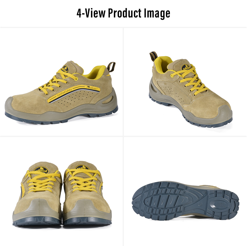 L-7296 Brown S1P Safety Shoes Four-View Display Four-view product image of L-7296 brown cow suede S1P safety shoes