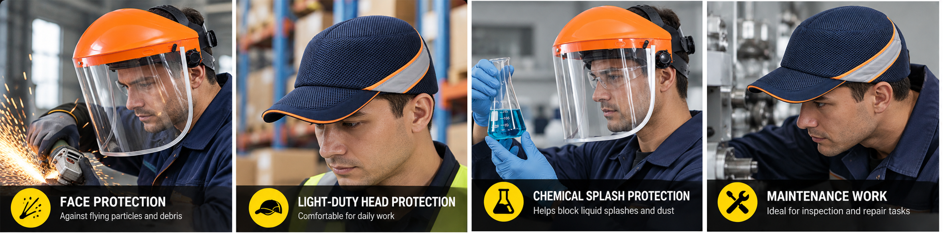Face Shields, Bump Caps & Helmet Accessories Face Shields, Bump Caps & Accessories for Workplace Protection