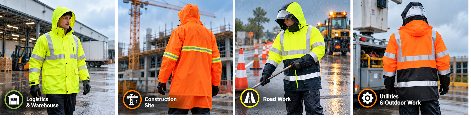 Hi-Vis Rainwear for Wet-Weather & Outdoor Work Safeyear hi-vis rainwear for construction road work and outdoor workplaces