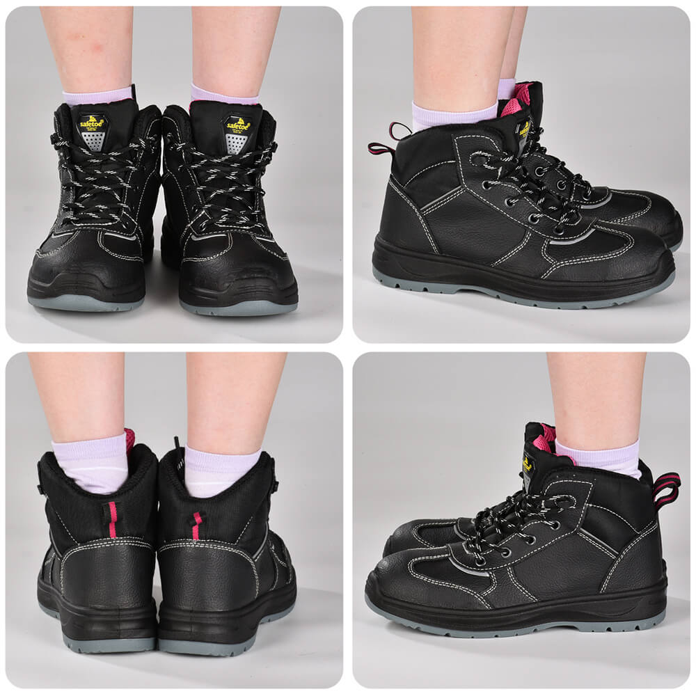 Waterproof Leather Black Safety Work Boots for Women Construction M-8516W