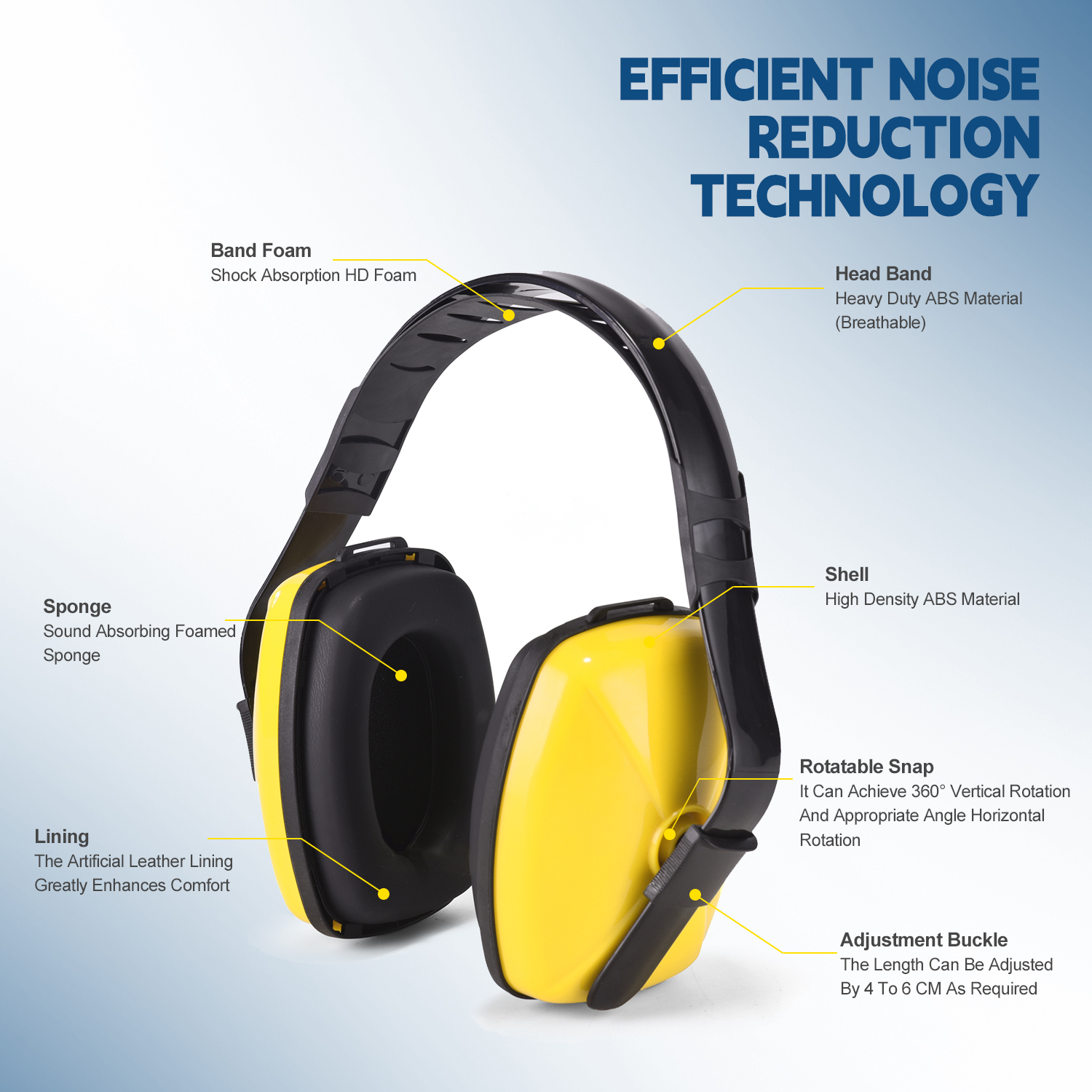 Noise Cancelling Hearing Protective Ear Muffs EM-5003 Yellow