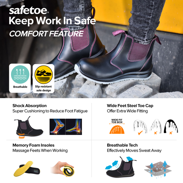 Safetoe Women’s Chelsea Slip-On Safety Boots | M-8025FM Lunawalk