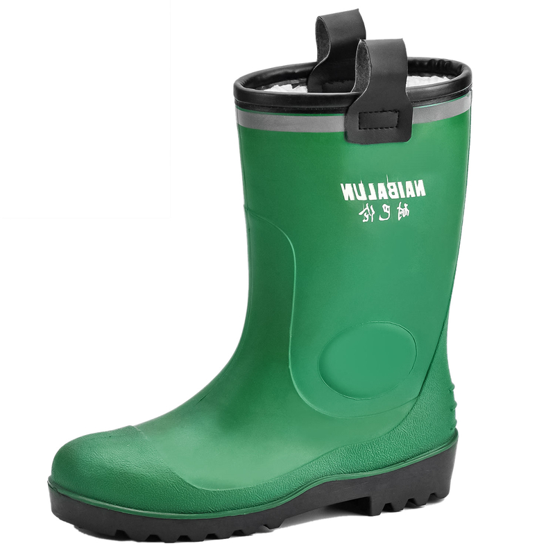 Fur Lining Rain Boots W-6037 Green Low