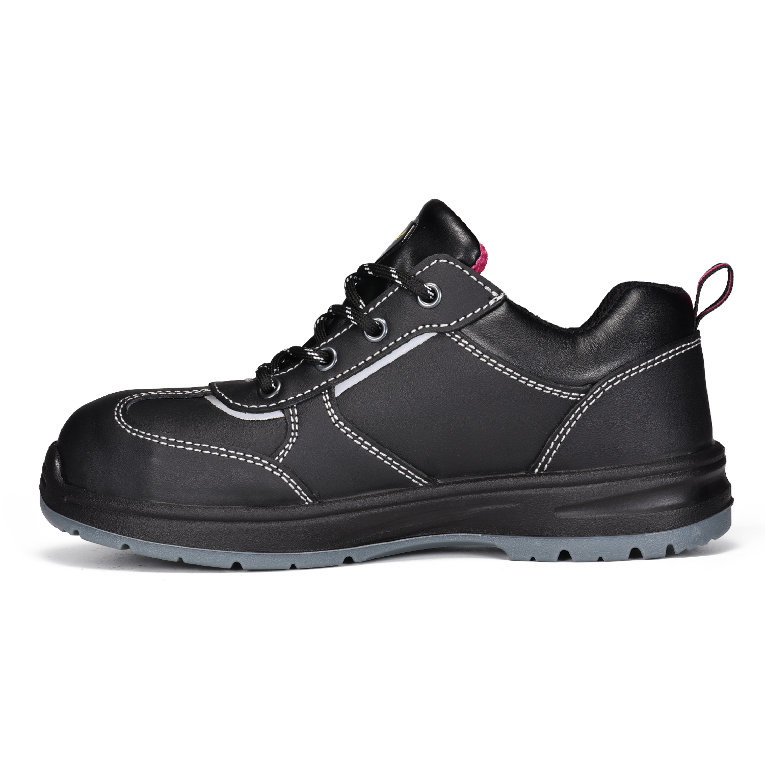 Black Cow Leather Womens Work Shoes with Safety Steel Toe L-7508 Smooth