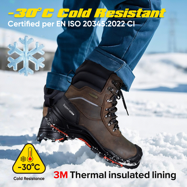 Safetoe H-9552 ThermoGrip brown leather winter safety boot with insulated high-cut design