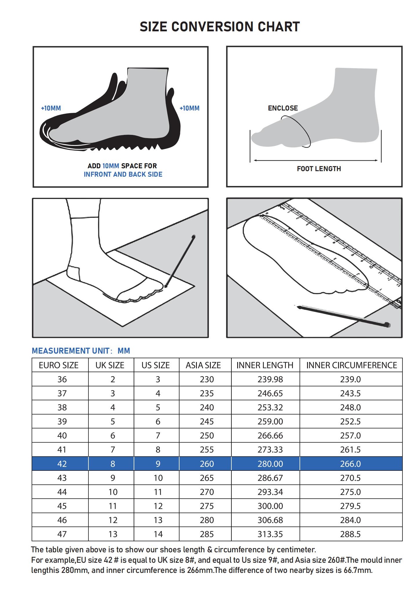 SAFETOE safety shoes size chart