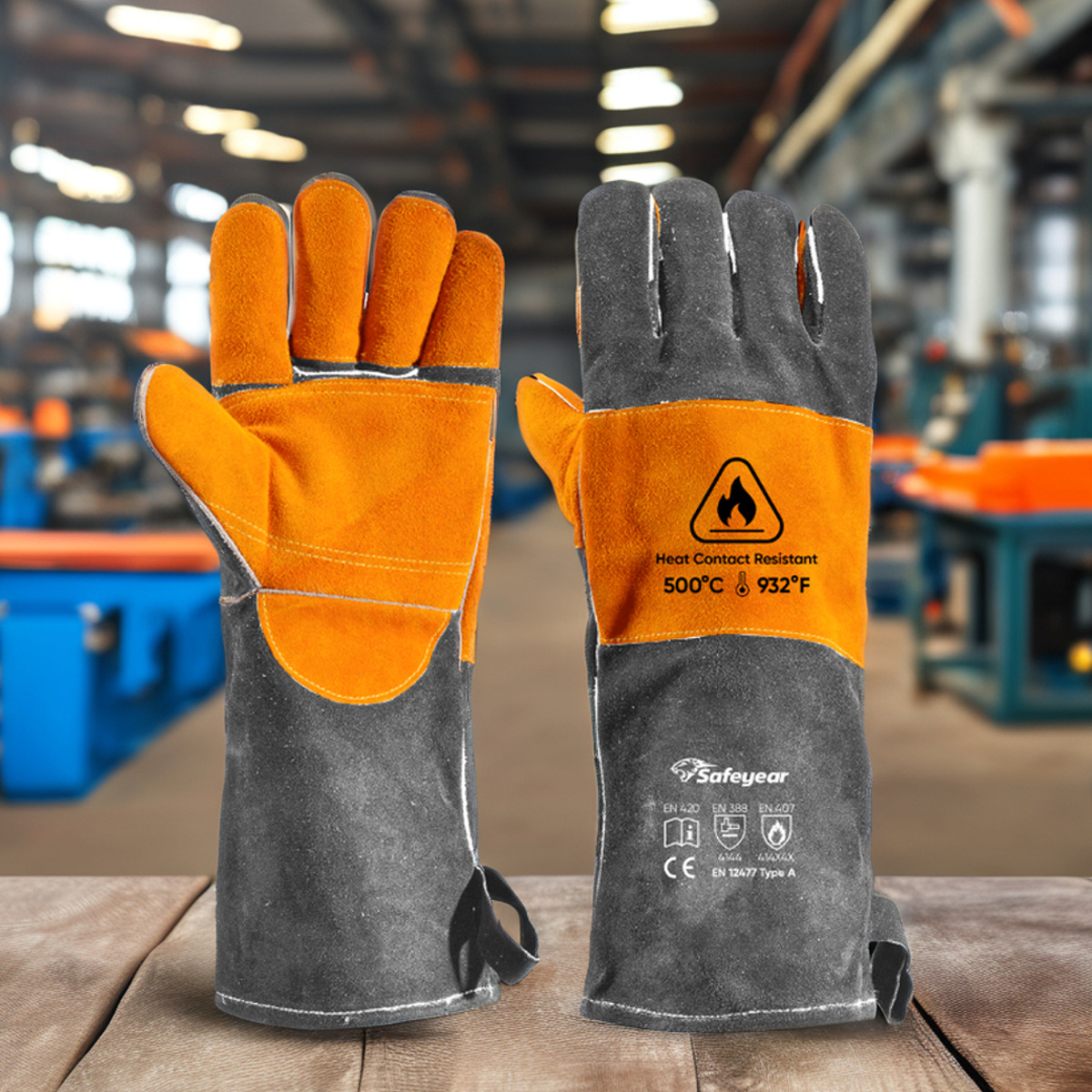  Suede Welder Glove Heat Resistant Laser Welding Gloves FL-1023 Grey & Yellow