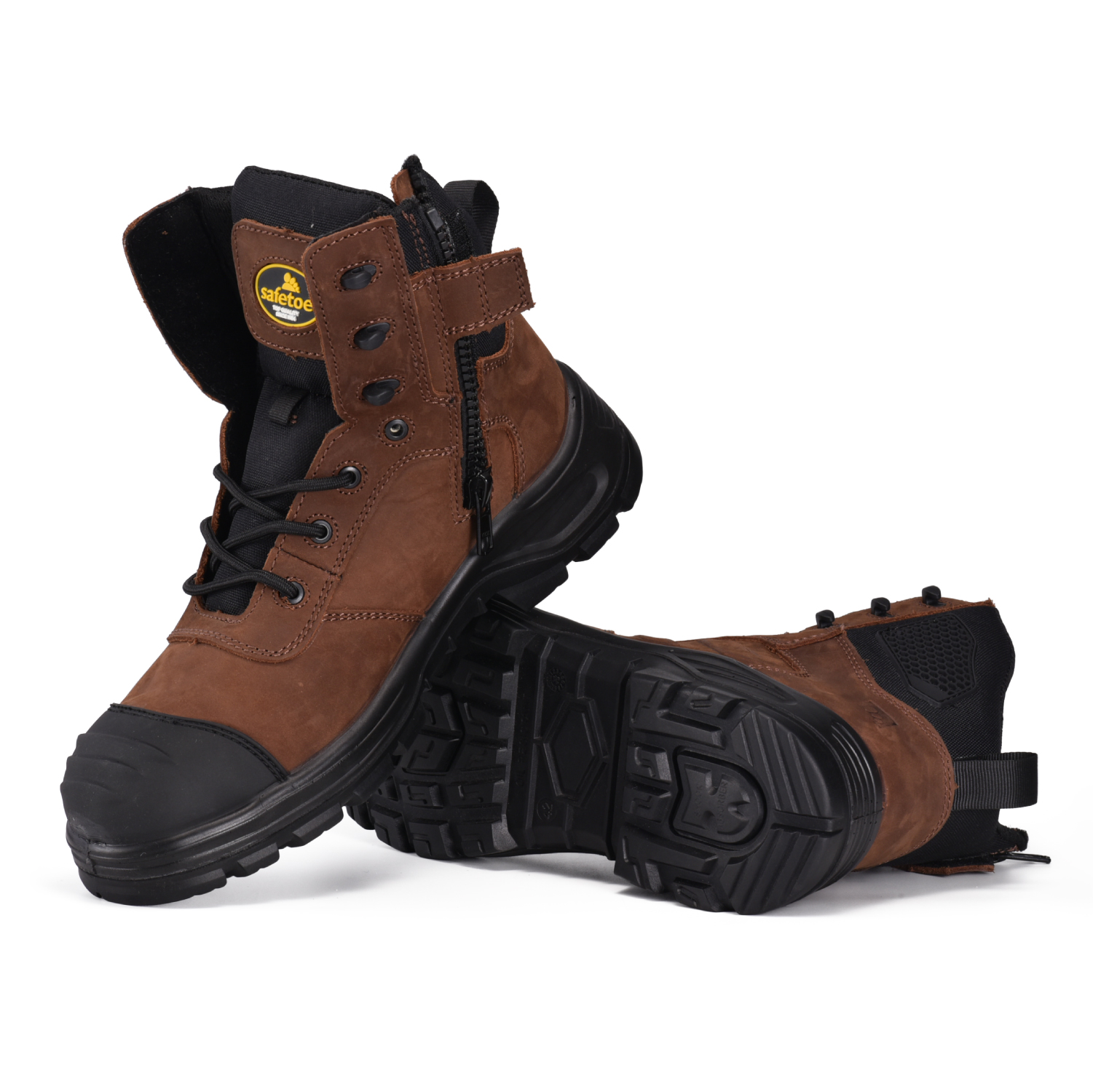 High Quality Zip Design Nubuck Cow Leatther Construction Work Boots M-8578 Brown