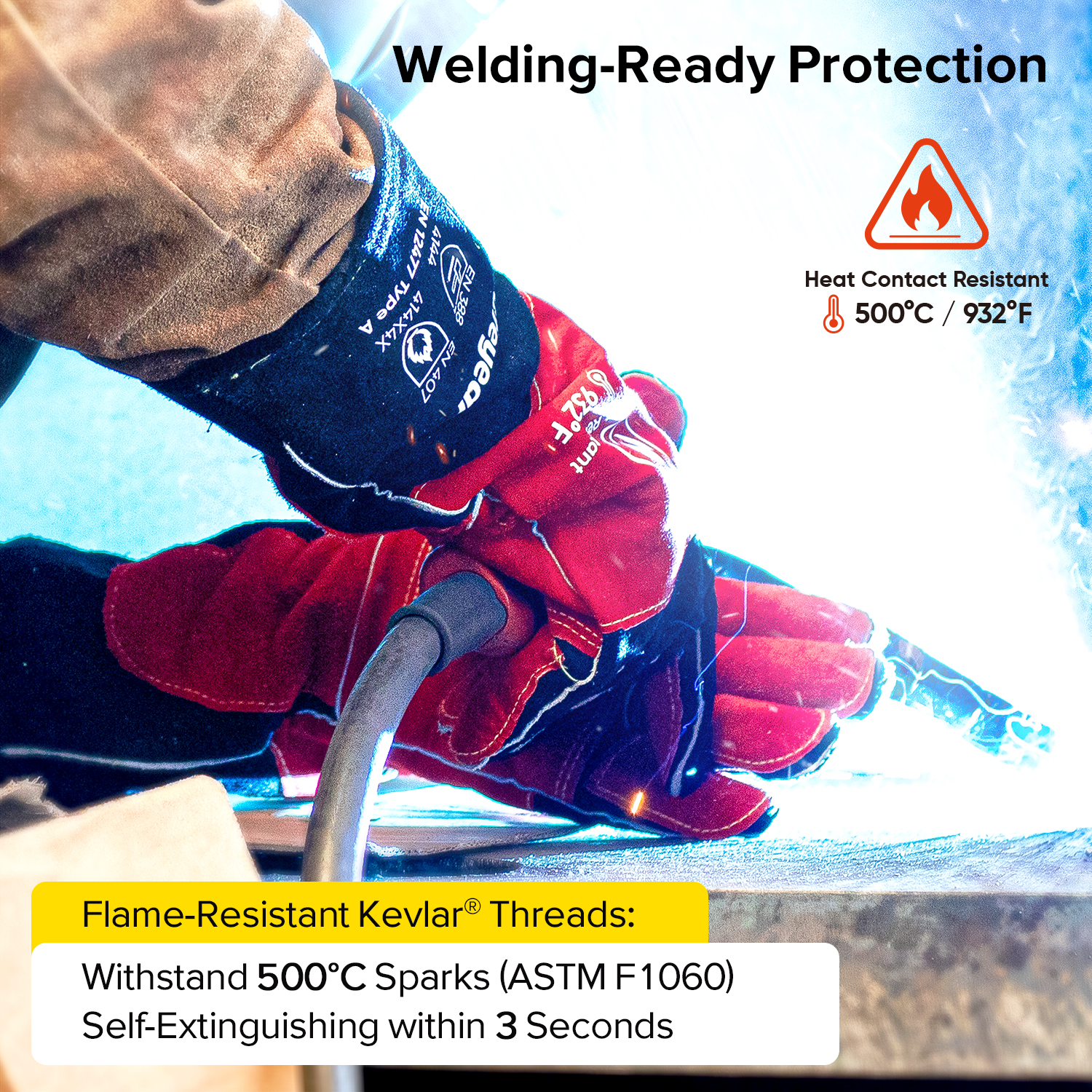 Leather Welding Gloves for MIG/TIG | Heat Protection (EN 407) FL-1023