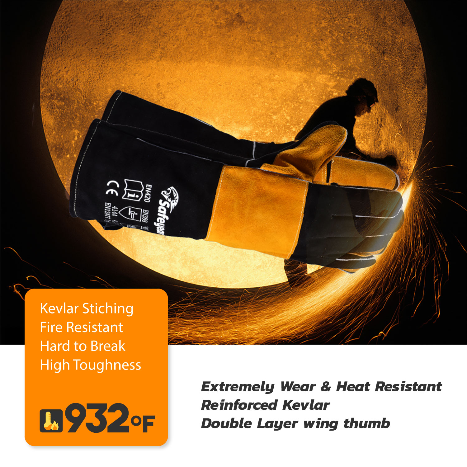 Heat Resistant Welding Work Gloves FL-1023 Black