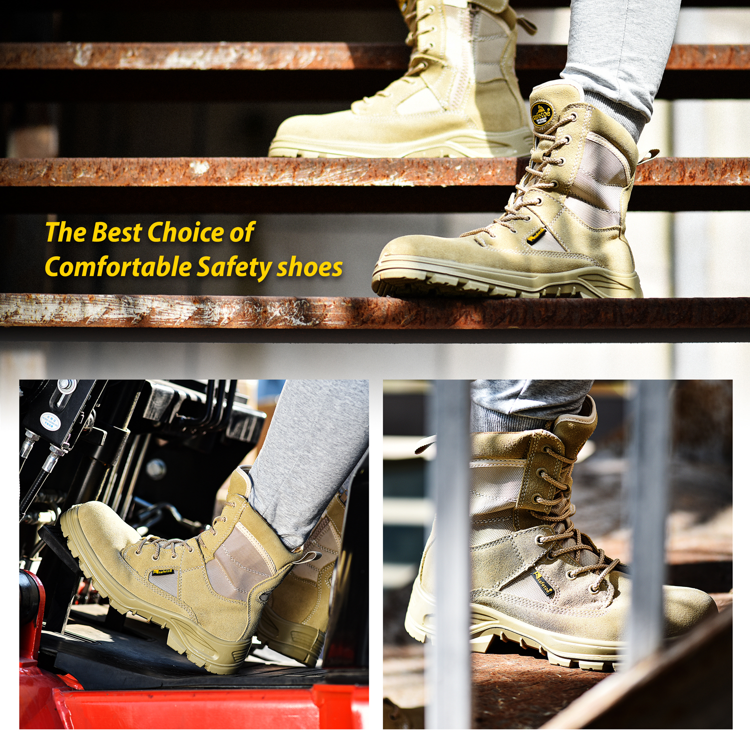 Combat Safety Work Boots H-9438 Beige