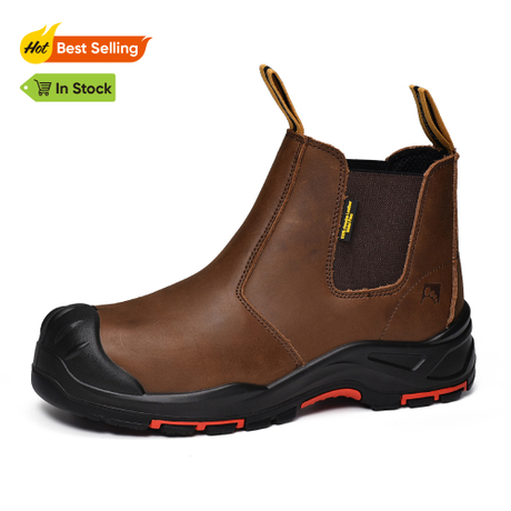 Mens Leather Safety Chelsea Composite Toe Slip On Ankle Dealer Boots M-8025NB OC