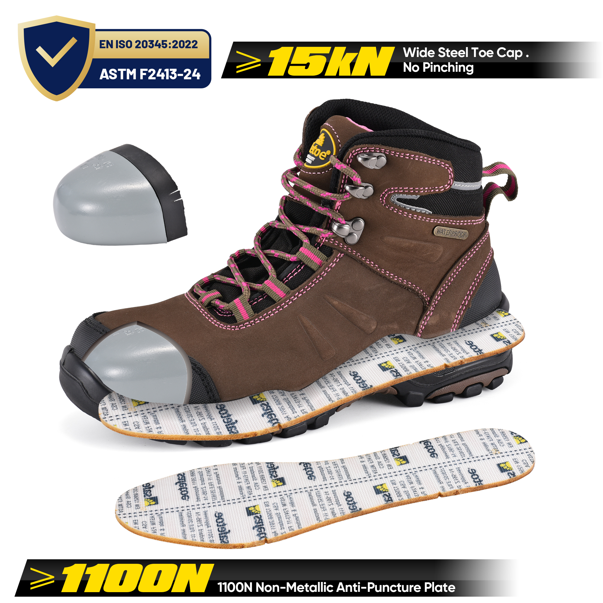 Waterproof & Slip Resistant Womens Work Boots with Composite Toe M-8553