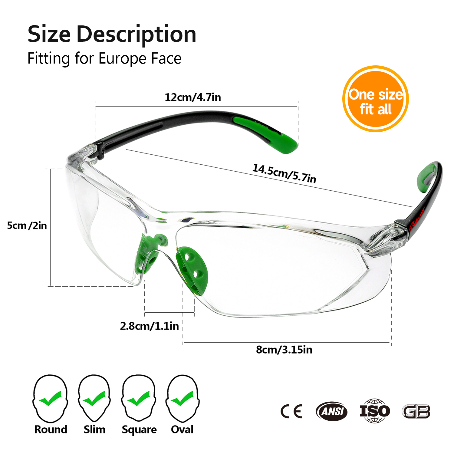 Ready Stock Anti-Fog Safety Glasses Anti-Scratch ANSI Z87.1 CE EN166 SG003 Green