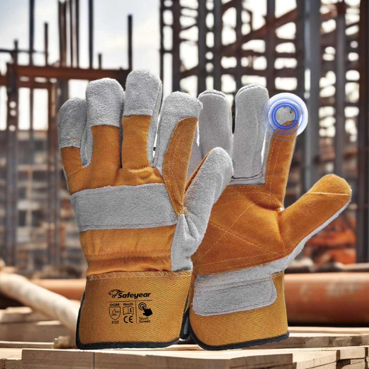 Working Leather Gloves Reinforced Leather Gloves Leather Impact Gloves Cut 5 FL-1015 Yellow