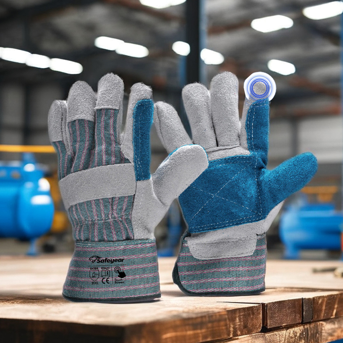 Anti-cut Glove with Cowhide Palm Leather Impact Gloves FL-1015 Blue