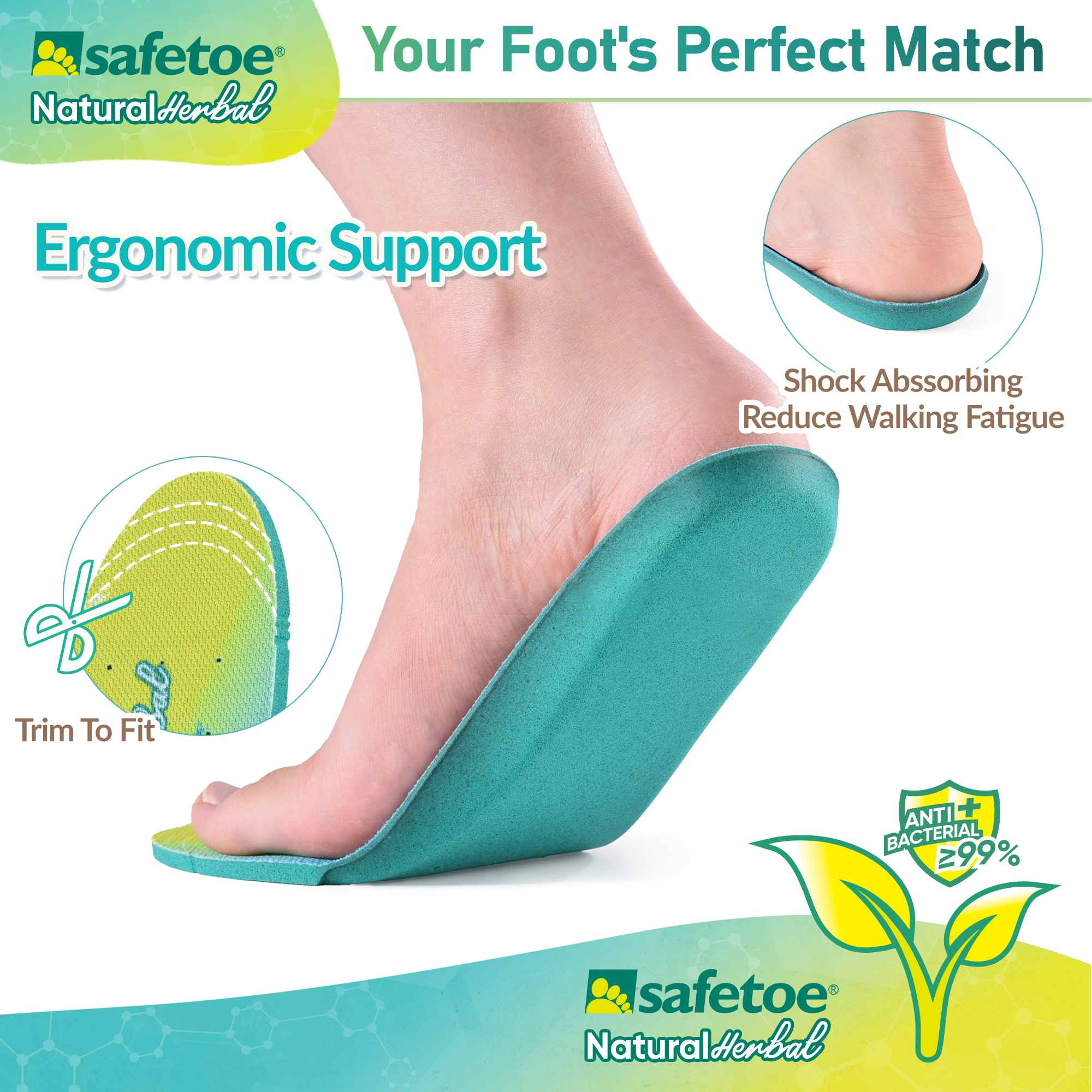 Antibacterial Orthotic Insoles for Work Boots J-018